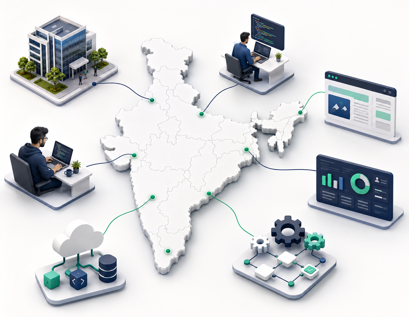 India map connected to businesses, developers and digital services